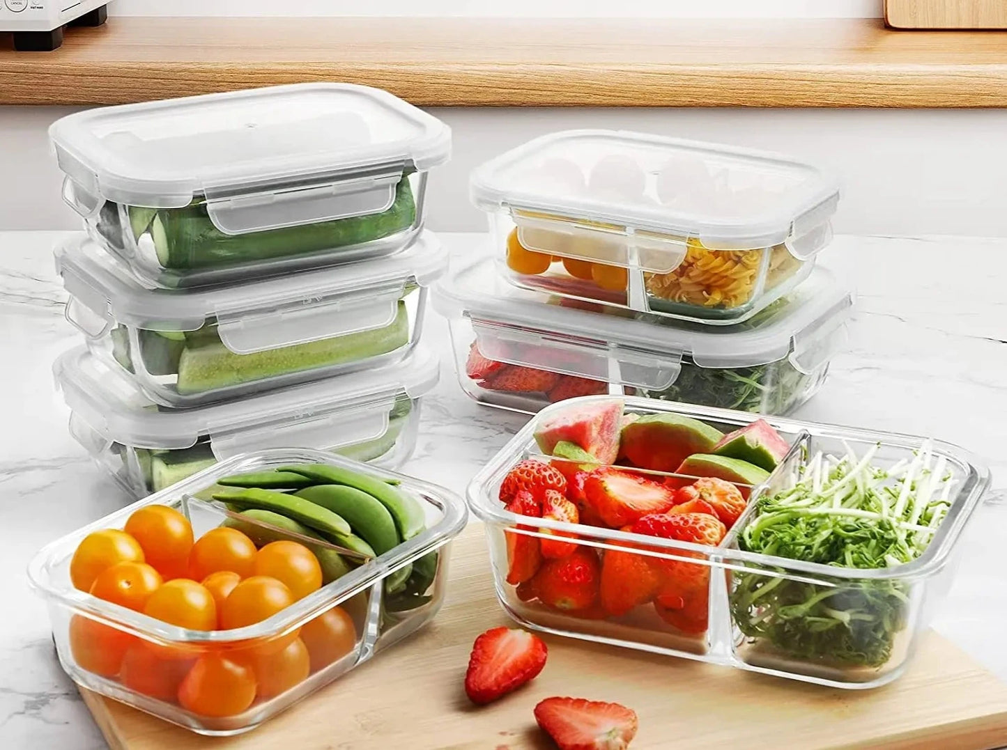 Multi-Grid Glass Lunch Box Food Storage and Meal Prep Container