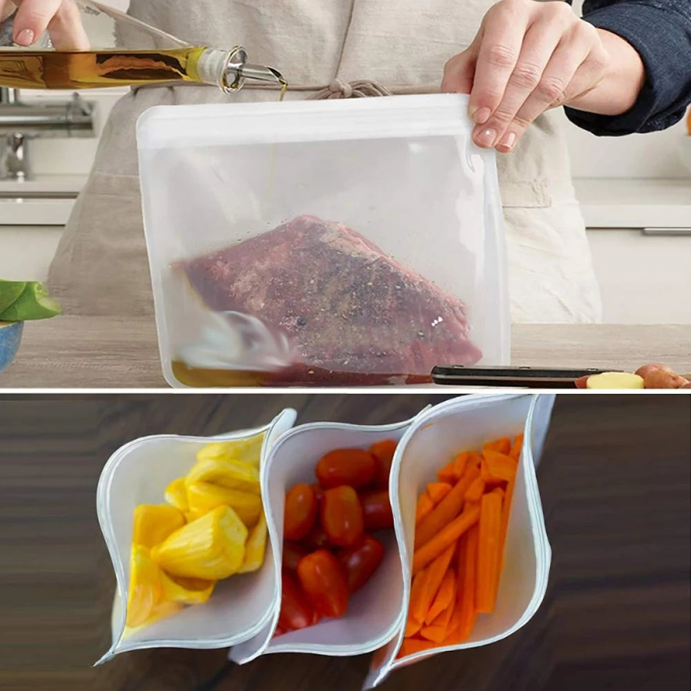 10-Piece Reusable Silicone Food Storage Bags - Leakproof and Zip-Shut