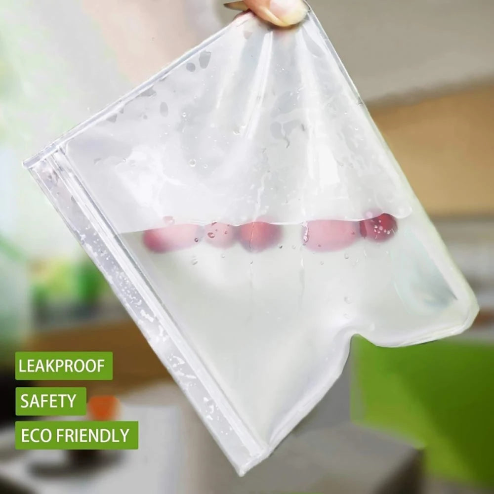 10-Piece Reusable Silicone Food Storage Bags - Leakproof and Zip-Shut