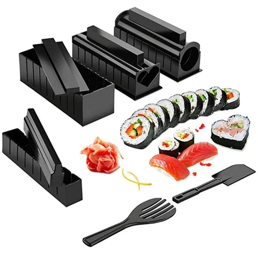 10-Piece Sushi Making Kit with Rice Ball and Cake Roll Molds