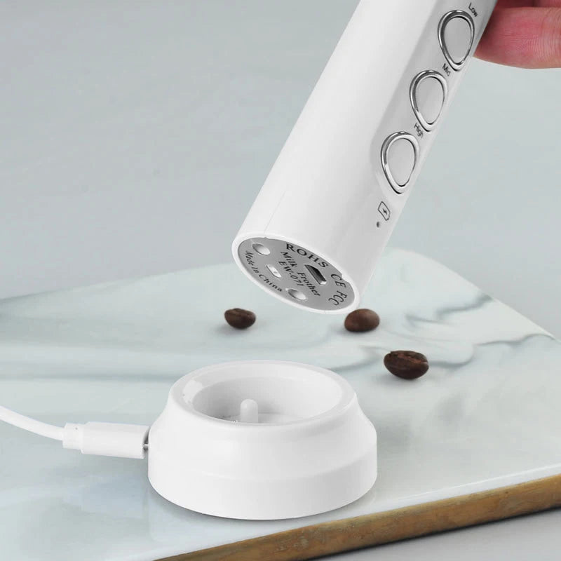 3-in-1 Rechargeable Electric Milk Frother: Handheld High-Speed Foamer