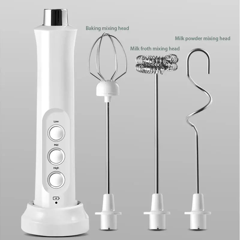 3-in-1 Rechargeable Electric Milk Frother: Handheld High-Speed Foamer