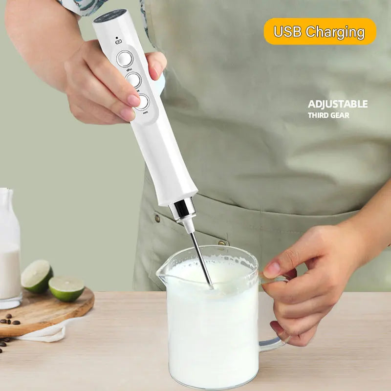 3-in-1 Rechargeable Electric Milk Frother: Handheld High-Speed Foamer