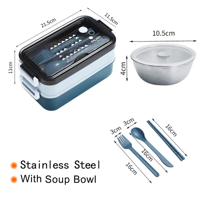 Stainless Steel Bento Lunch Box 2-Layer Microwave-Safe Food Container