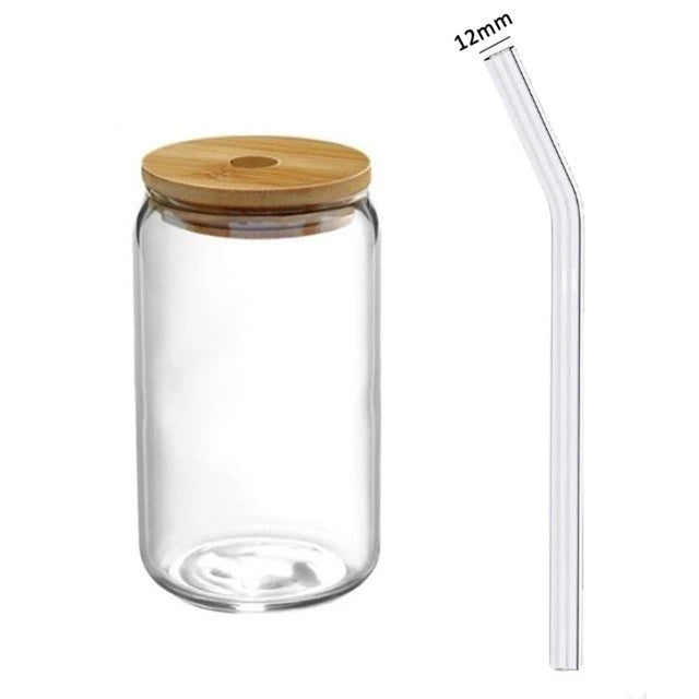 Glass Cup With Lid and Straw Transparent Mug Drinkware