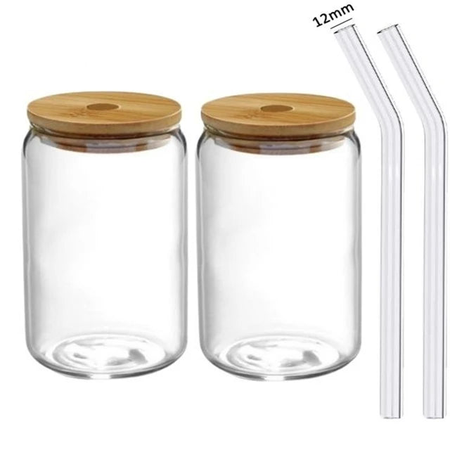 Glass Cup With Lid and Straw Transparent Mug Drinkware