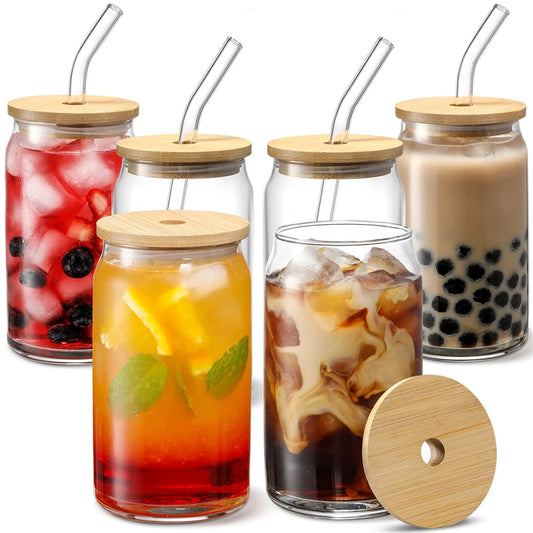 Glass Cup With Lid and Straw Transparent Mug Drinkware