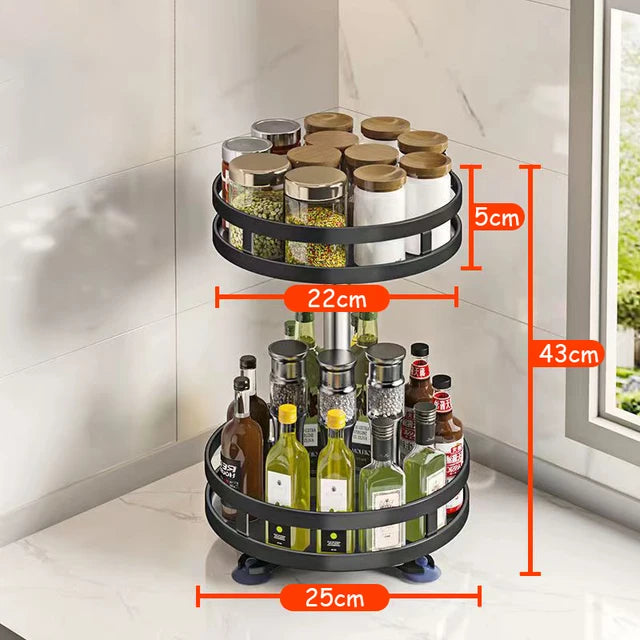 360° Spice rack rotation non-skid carbon steel tray for kitchen spices