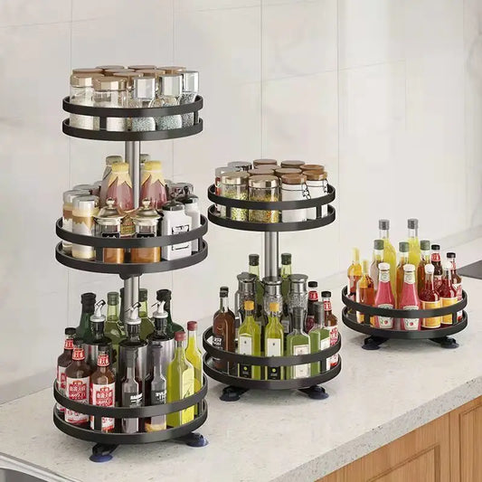 360° Spice rack rotation non-skid carbon steel tray for kitchen spices