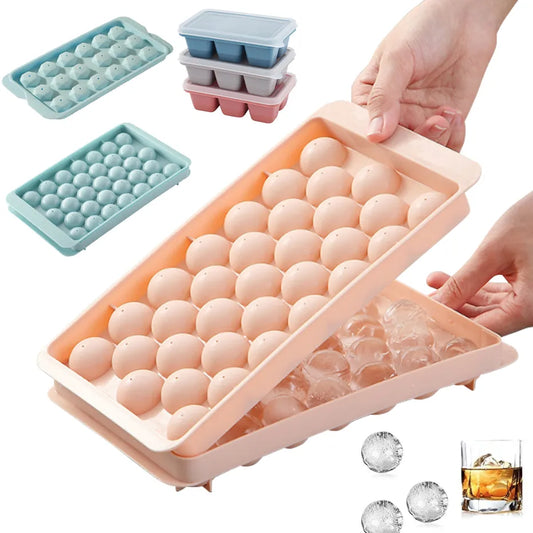 3D Round Ice Cube Tray with Lid - Diamond Style Ice Ball Maker