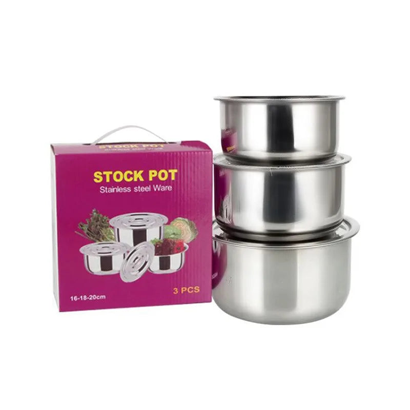 3pcs/set Stainless Steel Soup pot Stock Pot Set Stew Pot Cooking Tools