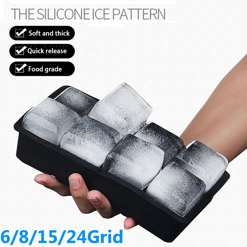 Giant Silicone Ice Cube Tray 4/6/8/15 Grid Food-Grade DIY Ice Maker