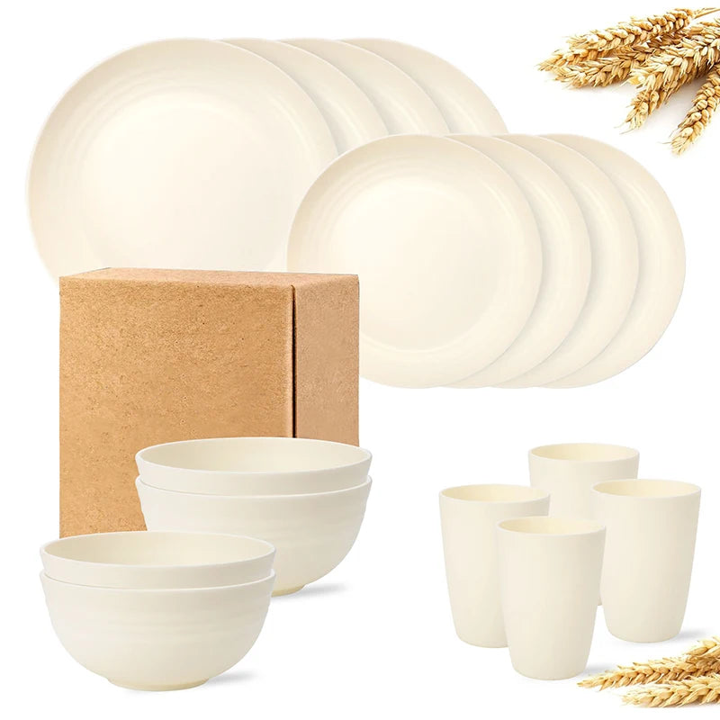 White plastic dinnerware set plate, bowl and cup