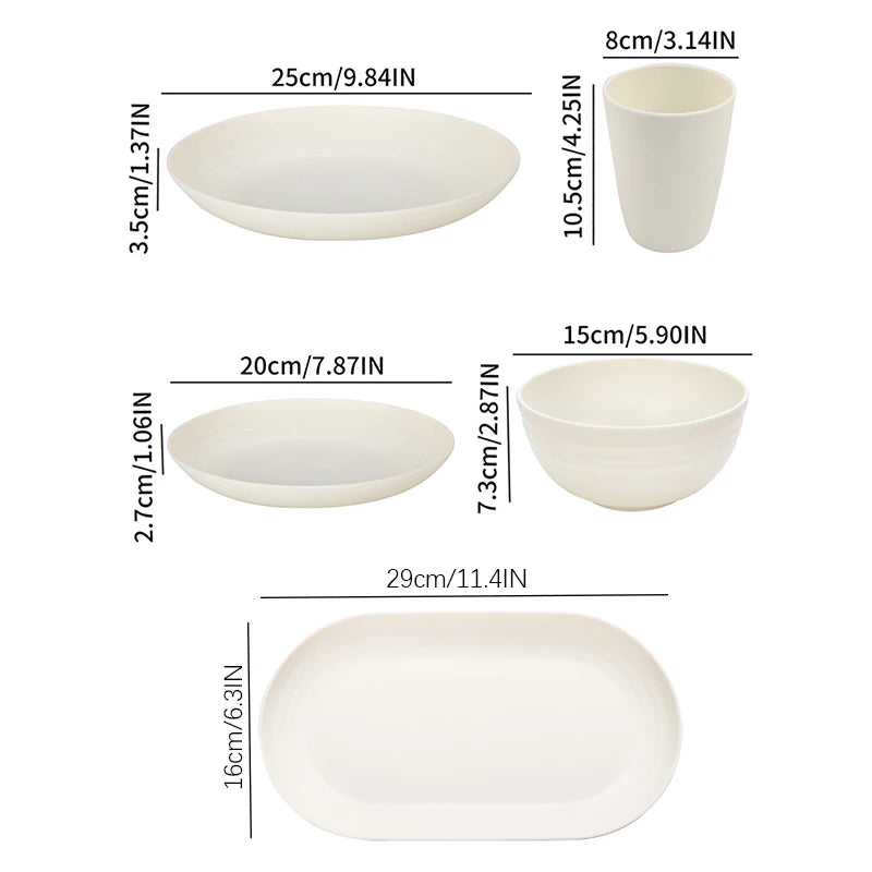 White plastic dinnerware set plate, bowl and cup