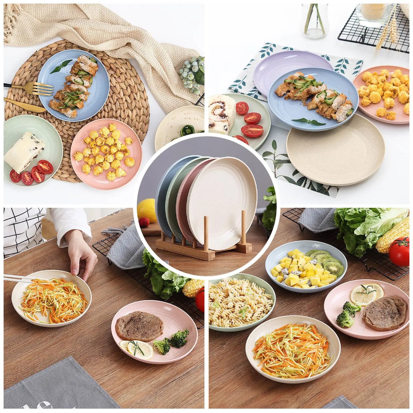 5pcs Reusable Wheat Straw Plates - Unbreakable Dinnerware