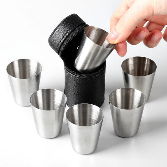 6Pcs Stainless Steel Cups Mini Set Glasses For Whisky Wine