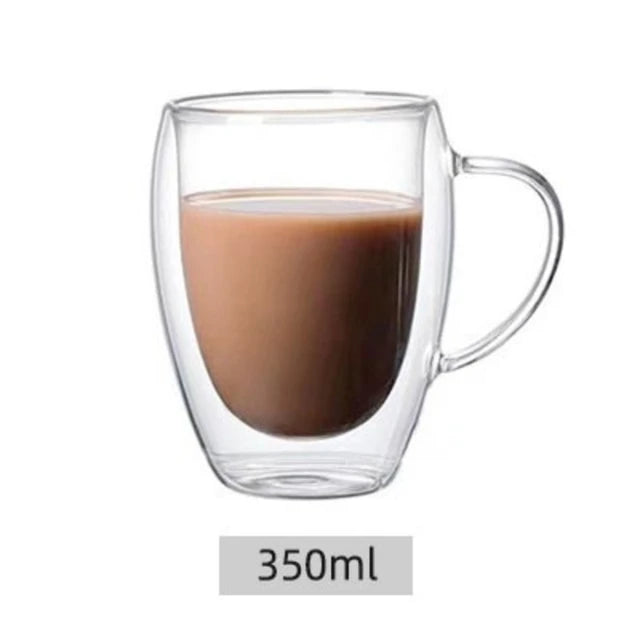 Double-Layer Glass Cup with Handle - Heat-Resistant (Egg-Shaped)