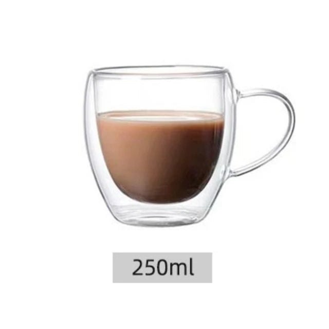 Double-Layer Glass Cup with Handle - Heat-Resistant (Egg-Shaped)