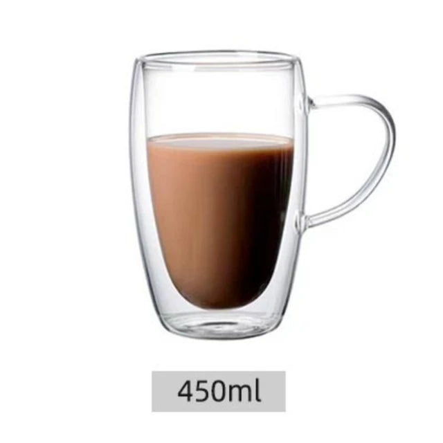 Double-Layer Glass Cup with Handle - Heat-Resistant (Egg-Shaped)