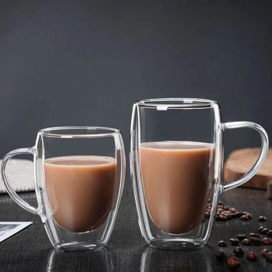 Double-Layer Glass Cup with Handle - Heat-Resistant (Egg-Shaped)