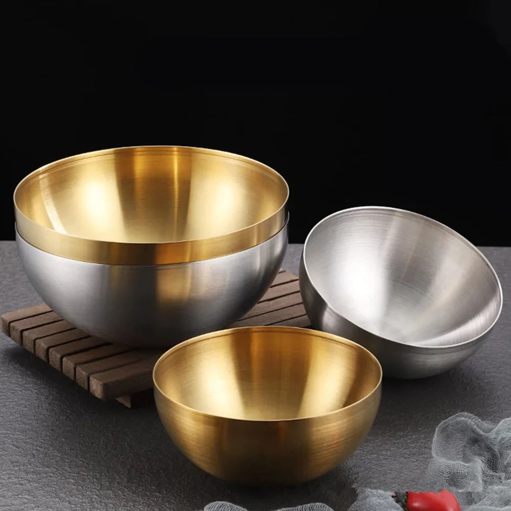 Gold Stainless Steel Fruit and Salad Bowls for Soup, Rice, and more