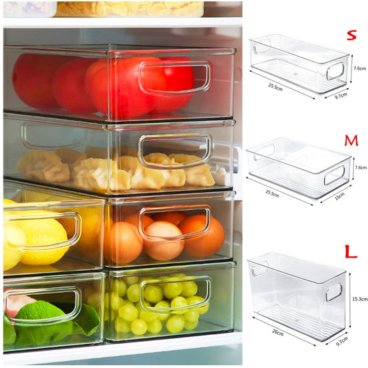 Clear Plastic Storage Boxes with Cut-Out Handle for Refrigerator