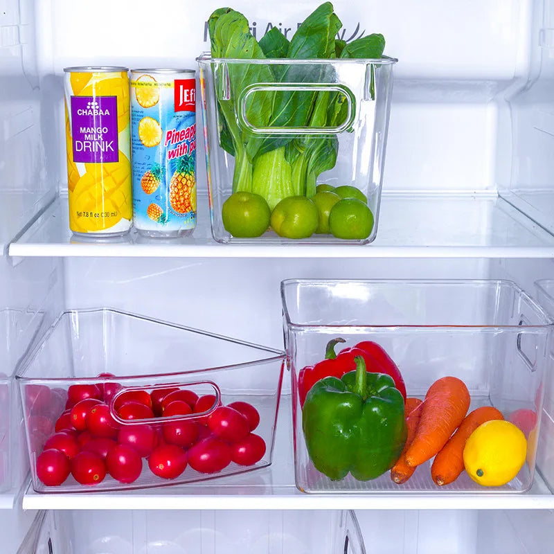 Clear Plastic Storage Boxes with Cut-Out Handle for Refrigerator