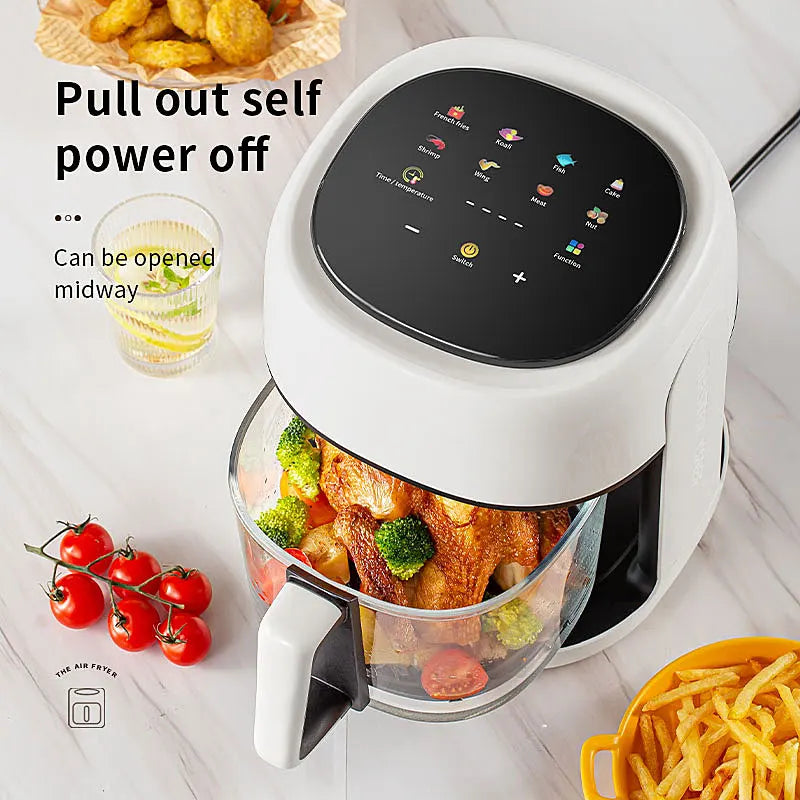 Smart Electric Air Fryer with 360° Window - 4.5L Oil-Free Cooking