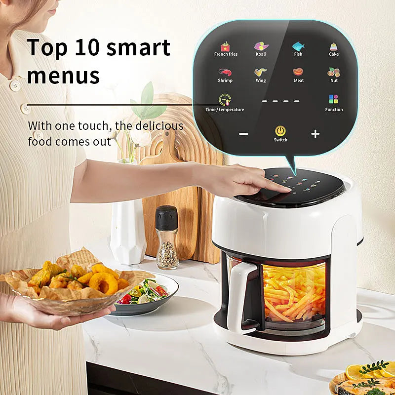 Smart Electric Air Fryer with 360° Window - 4.5L Oil-Free Cooking