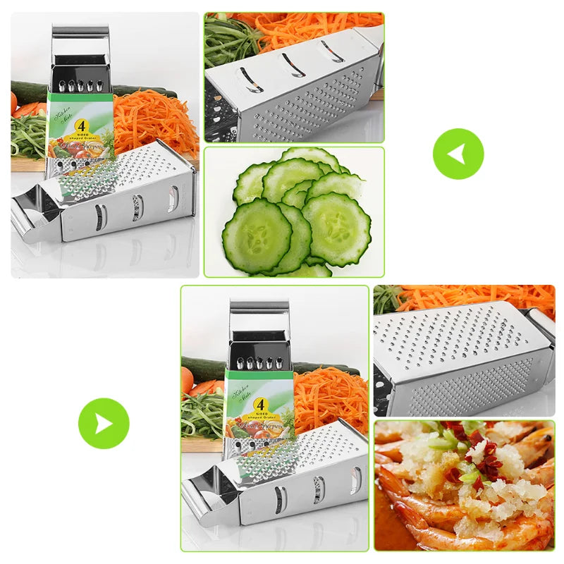 Stainless Steel 4-Sided Grater - Vegetable and Cheese Slicer