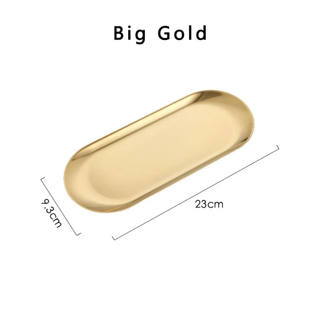 Stainless Steel Gold Oval Plate for Desserts, Snacks, and Meals.