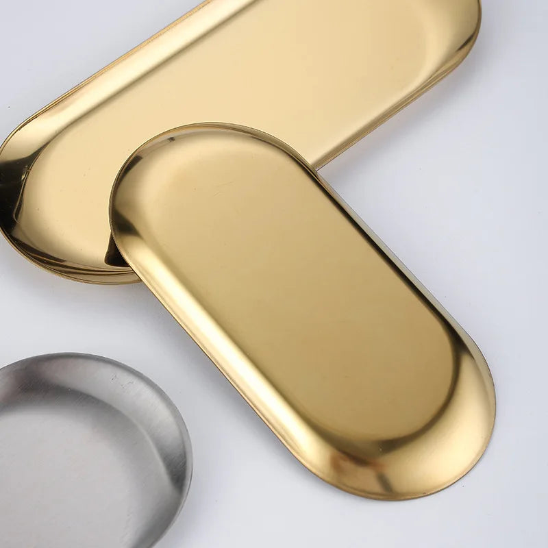 Stainless Steel Gold Oval Plate for Desserts, Snacks, and Meals.