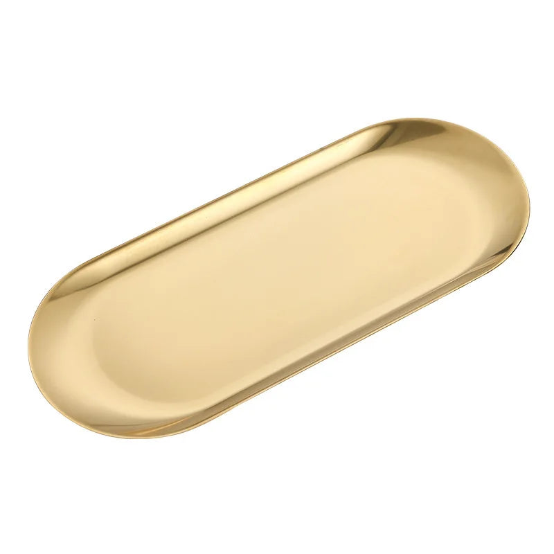 Stainless Steel Gold Oval Plate for Desserts, Snacks, and Meals.