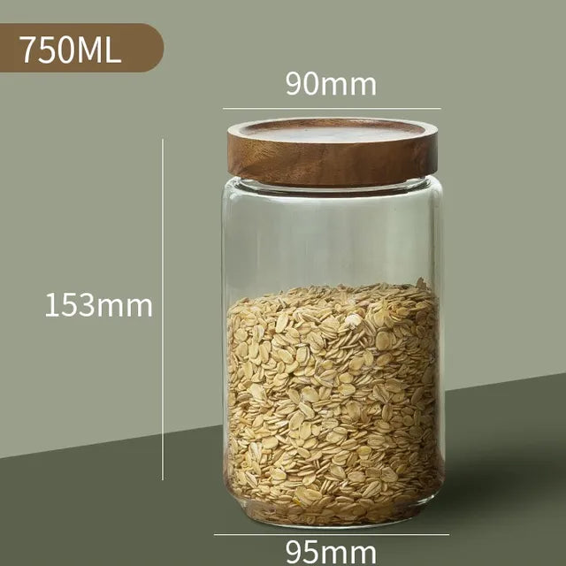 Wood Lid Glass Airtight Canister for Storing Food: Jar ,Tea and Coffee