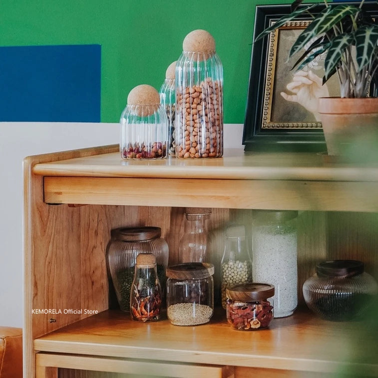 Wood Lid Glass Airtight Canister for Storing Food: Jar ,Tea and Coffee